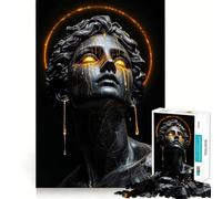 Rompecabezas de 1000 Piezas con Escultura Negra,Ojos Dorados goteando y halo Decoración de Ajuste Perfecto,Regalo para ejercitar la Mente,Juego de Paz,Pieza de Arte navideña 38x26cm