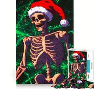 Rompecabezas de 1000 Piezas con Esqueleto en Gorro de Papá Noel para Adolescentes Juguete para aliviar el estrés Diseño artístico y fácil de Cortar 38x26cm