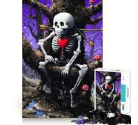 Rompecabezas de 1000 Piezas con Esqueleto y corazón en un Bosque Encantado para Adultos Juguete de lógica Mental, antiestrés, Corte Firme, Regalo increíble 38x52cm