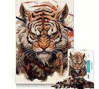 Rompecabezas de 1000 Piezas con Estampado artístico de Guerrero Tigre para Adultos Juguete de lógica Resistente para Jugar en Grupo Bordes Transparentes 50x75cm