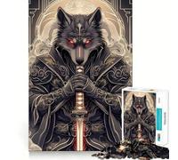 Rompecabezas de 1000 Piezas con Estampado artístico de samurái Lobo Juego Mental Divertido Diseño de Ajuste Huecos Regalo Ideal para reuniones Familiares (50x75cm)