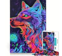 Rompecabezas de 1000 Piezas con Estampado de Lobo Neón para Adolescentes, Juguete para desarrollar la lógica, pasatiempo Tranquilo, Bordes Lisos, (50x75cm)