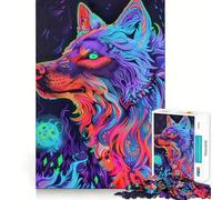 Rompecabezas de 1000 Piezas con Estampado de Lobo neón para Adultos, Juguete para ejercitar la Mente, Arte Relajante, Regalo para Festivales (38x26cm)