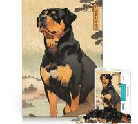 Rompecabezas de 1000 Piezas con Estampado de Rottweiler en Madera para Adolescentes, Juguete de lógica Pura, Suave y Relajante, Pieza de Arte de Corte Limpio (38x26cm)