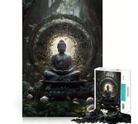 Rompecabezas de 1000 Piezas con Estatua de Buda en la Jungla,diseño artístico de Corte nítido,Juego de lógica y Pensamiento,Ideal para Relajarse y como Regalo de cumpleaños (50x75cm)
