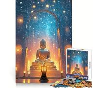 Rompecabezas de 1000 Piezas con Estatua de Buda en un Templo con Luces,Ideal para Adolescentes Ejercicio cognitivo,Actividad de Ocio,sin Bordes ásperos Regalo de Temporada (50x75cm)