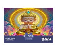 Rompecabezas de 1000 Piezas con Estatua de Buda para Adultos, diseño de Buda pequeño con Aura sobre Fondo Vibrante, difícil de superar, Juego de Rompecabezas de 70 x 50 cm (1000 Piezas)