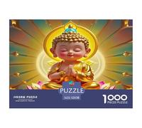 Rompecabezas de 1000 piezas con estatua de Buda para adultos y niños. Buda bebé, aura dorada, loto, juego educativo alegre, descompresión, divertido y desafiante juego familiar. 52x38cm (1000 piezas).