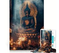 Rompecabezas de 1000 Piezas con Estatua de Buda,Velas,Humo,Corte Limpio,decoración,lógica,Pensamiento,Juego,Tiempo de Juego,decoración navideña,Regalo (50x75cm)