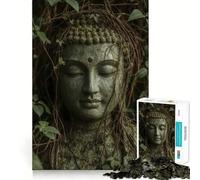 Rompecabezas de 1000 Piezas con Estatua de Buda,vides y Hojas Bordes prolijos Decoración Divertida para Resolver Problemas Fácil de Usar (38x52cm)