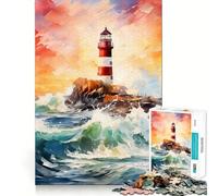 Rompecabezas de 1000 Piezas con Faro en Acuarela para Adolescentes Juego de concentración Mental Corte de precisión Bordes Lisos Ideal para Rellenar Calcetines navideños (38x26cm)