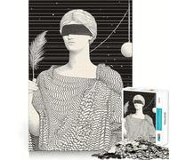 Rompecabezas de 1000 piezas con figura con los ojos vendados y articulaciones afiladas con plumas,juego de entrenamiento mental,juego para momentos acogedores,decoración navideña para la pared 38x52cm