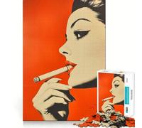 Rompecabezas de 1000 Piezas con Figura de Mujer fumando un Cigarrillo para Adultos Mejora la Capacidad Mental Juego con Corte láser para un Ajuste Diversión Nocturna en Familia (50x75cm)