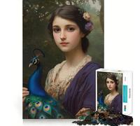 Rompecabezas de 1000 Piezas con Figura de Mujer Joven y Pavo Real para Adultos Diversión para Entrenar la Mente Corte Limpio Componentes Resistentes Actividad Relajante para desconectar (38x26cm)