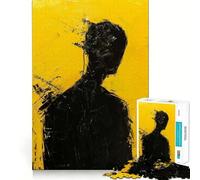 Rompecabezas de 1000 Piezas con Figura Negra sobre Fondo Amarillo,Corte Impecable,Divertido y Estimulante para el Desarrollo cognitivo,Ideal para Momentos de Ocio 38x26cm