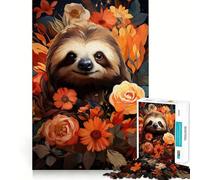 Rompecabezas de 1000 Piezas con Flores Naranjas y Perezoso para Adultos Regalos Divertidos y de Calidad (38x26cm)
