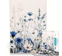 Rompecabezas de 1000 Piezas con Flores Silvestres Azules y Blancas,diseño de Corte preciso,Actividad de Juego Inteligente,Tiempo de Juego Tranquilo,Regalo de decoración de cumpleaños 38x52cm