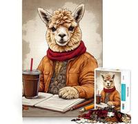 Rompecabezas de 1000 Piezas con Forma de Alpaca disfrutando de un café Juego de ingenio con Troquelado de Alta precisión Un pasatiempo Fascinante para los Momentos de Ocio (50x75cm)