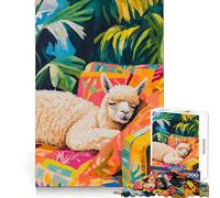 Rompecabezas de 1000 Piezas con Forma de Alpaca durmiendo en un paraíso Tropical para Adolescentes Juguete antiestrés con Corte preciso y Lista de Deseos de Papá Noel 38x52cm