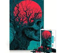 Rompecabezas de 1000 Piezas con Forma de árbol de Calavera y Luna roja para Adultos Juguete para ejercitar la Mente Diversión compartida Arte de Corte preciso 50x75cm