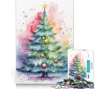 Rompecabezas de 1000 Piezas con Forma de árbol de Navidad en Acuarela Juguete Creativo para desarrollar Habilidades Sistema de Cierre Seguro para Evitar Piezas Sueltas Actividad para Compartir