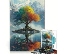 Rompecabezas de 1000 Piezas con Forma de árbol en Colores psicodélicos Juego de Bordes Diversión cognitiva Juego Lento Divertido Exhibición artística navideña (38x26cm)