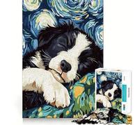 Rompecabezas de 1000 Piezas con Forma de Border Collie durmiendo en la Noche Estrellada Juguete para Adultos Que ejercita la Mente y es Ideal para divertirse en compañía Diseño artístico de Corte