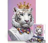 Rompecabezas de 1000 Piezas con Forma de Busto de Tigre Blanco Real con Corona, Ideal para Adultos Juguete de lógica Fina, Tiempo Libre, Arte de Bordes limpios y Coleccionable (38x52cm)