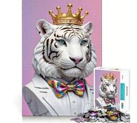 Rompecabezas de 1000 Piezas con Forma de Busto de Tigre Blanco Real con Corona, Ideal para Adultos Juguete de lógica Fina, Tiempo Libre, Arte de Bordes limpios y Coleccionable (38x52cm)