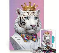 Rompecabezas de 1000 Piezas con Forma de Busto de Tigre Blanco Real con Corona Juguete para Adultos Think Smart Actividad para el hogar Corte Suave Sorpresa navideña (50x75cm)