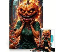 Rompecabezas de 1000 Piezas con Forma de Cabeza de Calabaza aterradora en el Bosque para Adolescentes Juguete de lógica Fuerte Escape Tranquilo Borde Transparente Regalo de cumpleaños (38x26cm)