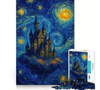 Rompecabezas de 1000 Piezas con Forma de Castillo al Estilo de la Noche Estrellada Decoración de Corte preciso Estimula la lógica y el Pensamiento Juego Relajante (38x52cm)