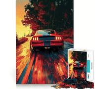 Rompecabezas de 1000 Piezas con Forma de Coche Dodge Challenger Rojo para Adultos Juguete para ejercitar la Mente Imagen Suave y Relajante para armar Un Regalo Encantador (50x75cm)