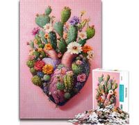 Rompecabezas de 1000 Piezas con Forma de corazón de Cactus para Adolescentes, Ideal para armar en casa, Regalo de cumpleaños o de Viaje (50x75cm)