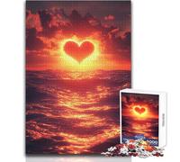 Rompecabezas de 1000 Piezas con Forma de corazón, Puesta de Sol sobre el océano, Relajante, para Tiempo Libre, Corte de precisión, Borde Liso, Juguete para Jugar, tamaño 50x75cm