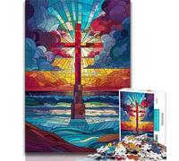 Rompecabezas de 1000 Piezas con Forma de Cruz de vitral para Adultos y Adolescentes, Ideal como Juego Educativo, Juguete de desafío, decoración única para el hogar y Regalos, 50x75cm