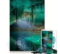 Rompecabezas de 1000 Piezas con Forma de Cueva submarina con estalactitas y luz para Adolescentes Diversión,conexión Limpia y sin interrupciones Actividad grupal Relajante para Interiores (38x26cm)