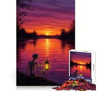 Rompecabezas de 1000 Piezas con Forma de Esqueleto y Linterna Junto al río al Atardecer para Adultos Juguete de lógica Mental, antiestrés, Corte Firme, Regalo increíble 50x75cm