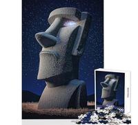 Rompecabezas de 1000 Piezas con Forma de Estatua Moai con Galaxias en Sus Ojos Juegos relajantes para Toda la Familia Juguete Decorativo para la Pared con Piezas de Formas aleatorias Que encajan