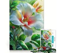 Rompecabezas de 1000 Piezas con Forma de Flor de Hibisco Blanca y Hojas Verdes Juguete Creativo para desarrollar la Creatividad Sistema de Cierre Seguro para Evitar Piezas Sueltas Actividad