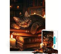 Rompecabezas de 1000 Piezas con Forma de Gato durmiendo sobre Libros Regalos para Adultos Juguete de lógica Fina Ocio Suave Bordes limpios Un Regalo Encantador 50x75cm