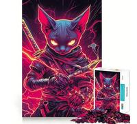 Rompecabezas de 1000 piezas con forma de gato esfinge ninja con katana estilo samurái japonés para adolescentes Un desafío para el cerebro Juguete divertido para compartir Diseño nítido y sorprendente