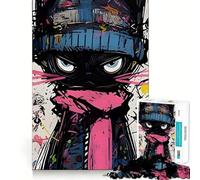 Rompecabezas de 1000 Piezas con Forma de Gato estilizado con Gorro y Bufanda para Adultos Juguete de lógica Mental, antiestrés, de Corte Firme, Regalo increíble 50x75cm