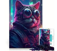 Rompecabezas de 1000 Piezas con Forma de Gato,Gafas,Chaqueta,Ciudad,Borde, Juego cognitivo,Juego Lento,diversión,decoración navideña (50x75cm)
