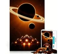 Rompecabezas de 1000 Piezas con Forma de Nave Espacial Cerca de un Planeta anillado para Adolescentes Juguete para ejercitar la Mente, Ideal para Relajarse Diseño artístico de Corte preciso 38x52cm