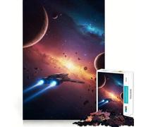 Rompecabezas de 1000 Piezas con Forma de Nave Espacial en una Nebulosa con Planetas, Ideal para Adolescentes Un Reto Mental Juguete para el hogar 38x26cm