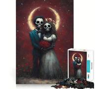 Rompecabezas de 1000 Piezas con Forma de Pareja de Esqueletos en una Boda con Rosas Rojas, Ideal para Adultos Juguete de lógica Mental, fácil de Usar y con Corte Firme Un Regalo increíble 38x52cm