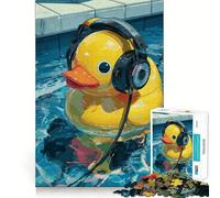 Rompecabezas de 1000 Piezas con Forma de Patito de Goma con Auriculares en el Agua Ideal para Adultos Mejora la Memoria Divertido y Relajante Bordes Afilados Fiestas (50x75cm)