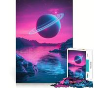 Rompecabezas de 1000 Piezas con Forma de Planeta Similar a Saturno en un Cielo Rosa para Adolescentes Juguete de lógica, Sencillo, Divertido, con Bordes Suaves y Elegante Regalo Ideal (38x26cm)