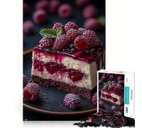 Rompecabezas de 1000 Piezas con Forma de Rebanada de Tarta de Queso con Frambuesa sobre Plato Oscuro para Adolescentes Fortalece la Memoria Calma relaja y Tiene Bordes Suaves Un Regalo increíble